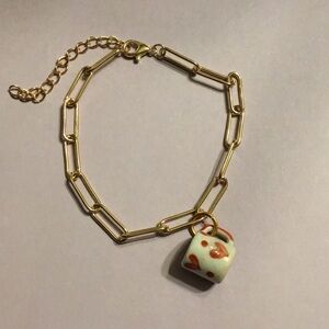 Gold Chain Bracelet coffee mug heart Charm